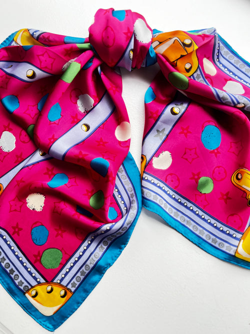 Silky Square Scarf | Pink + Colourful Dots