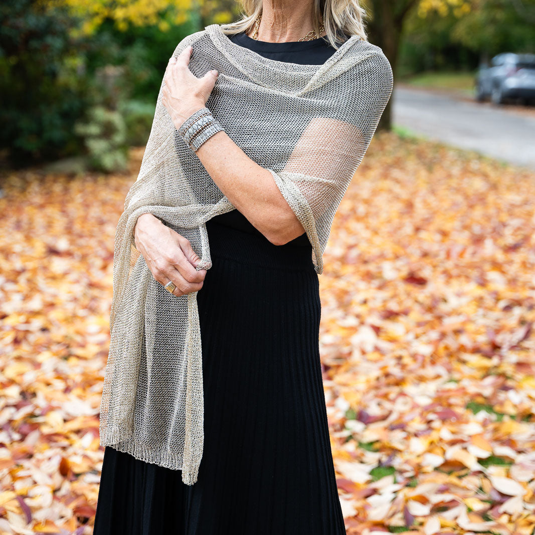 mesh scarf dress Italian Metallic Mesh Scarf – QUEEN & GRACE