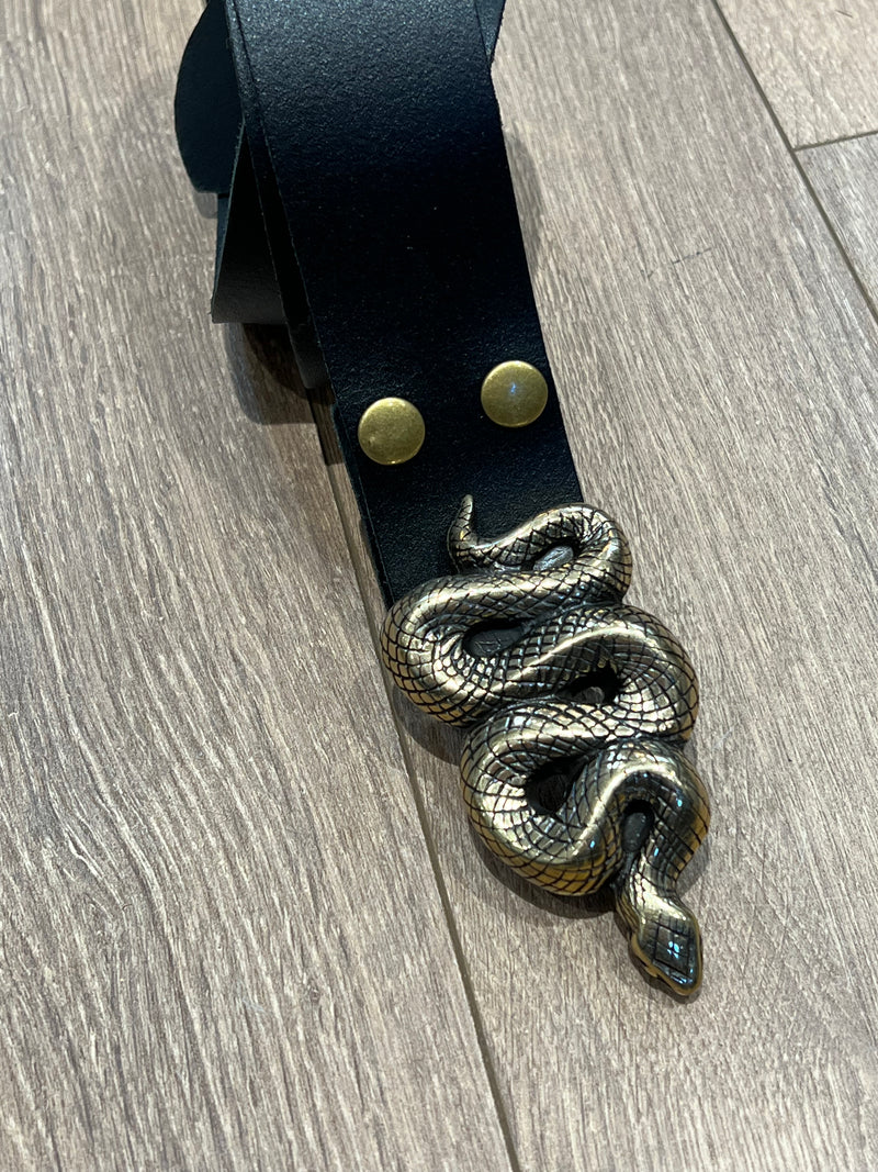 Ladies Leather Belt | Large Snake Buckle