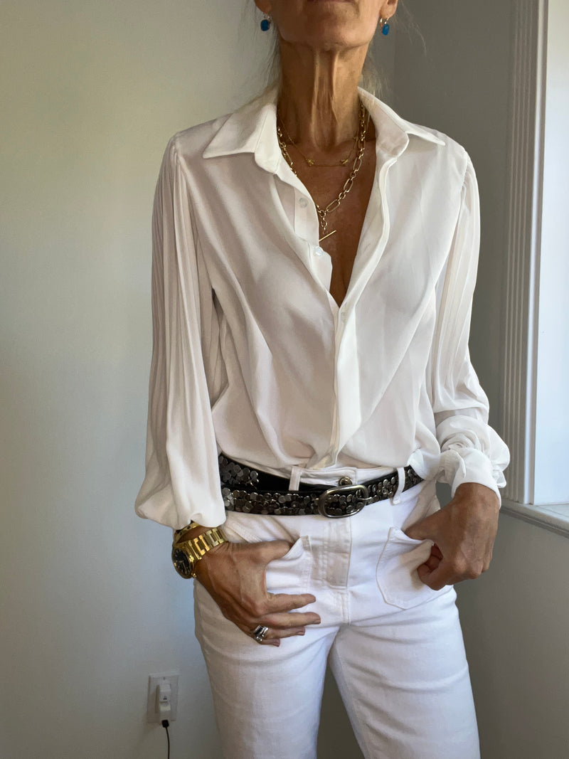 Ladies Pleated Sleeve Blouse | White