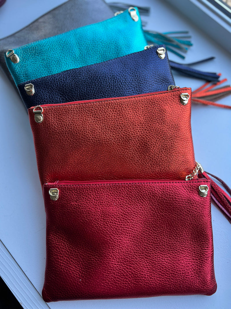 Metallic Leather Crossbody Clutch | Four colours