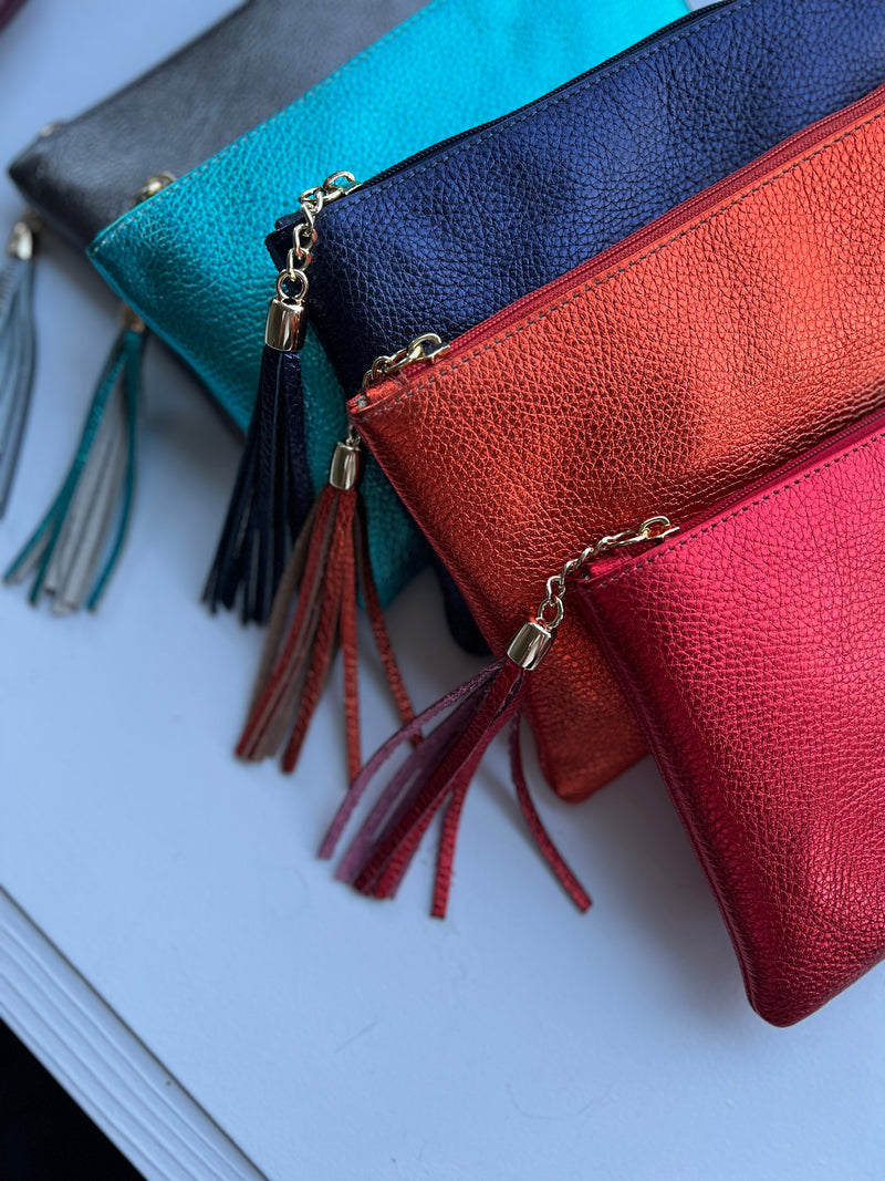 Metallic Leather Crossbody Clutch | Four colours