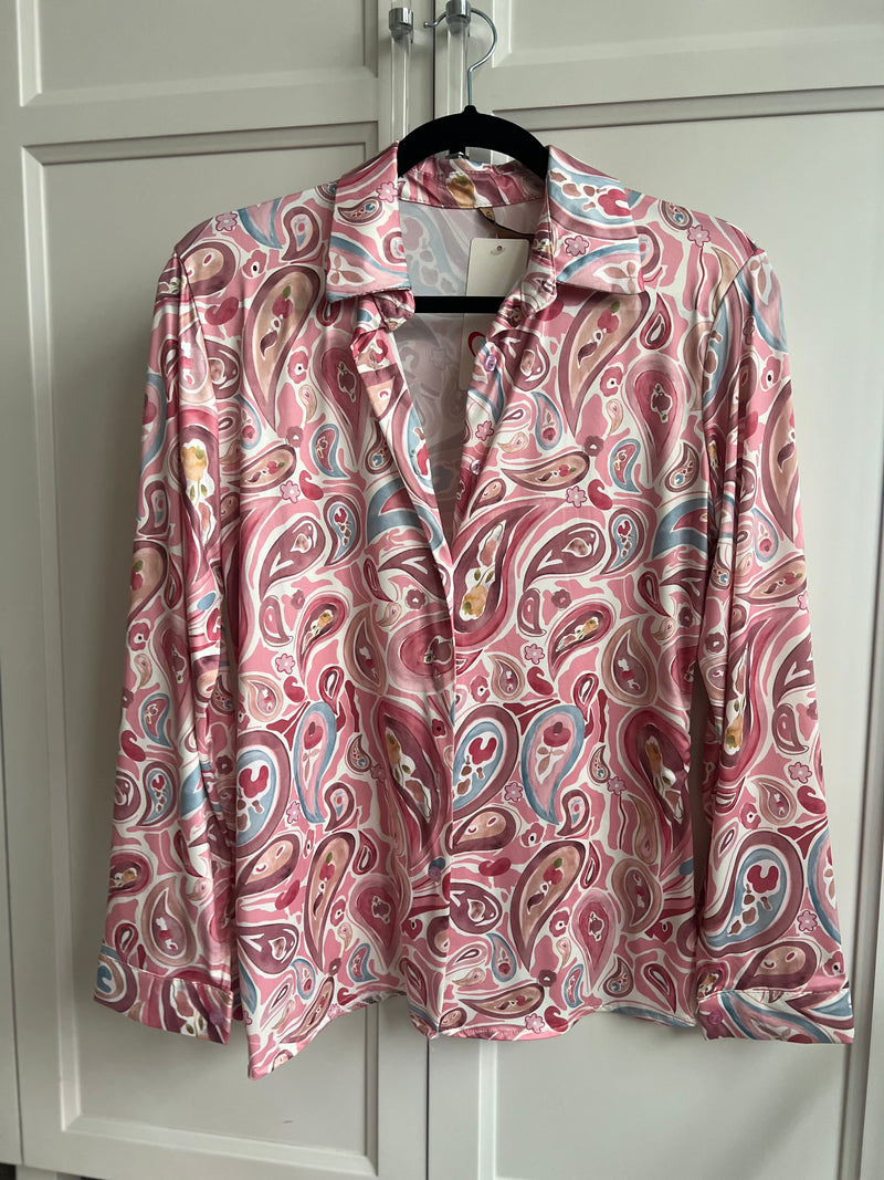 Silky Stretchy Blouse |  Pink Paisley