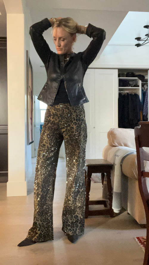 Crystal Studded Leopard Jeans | Gigi
