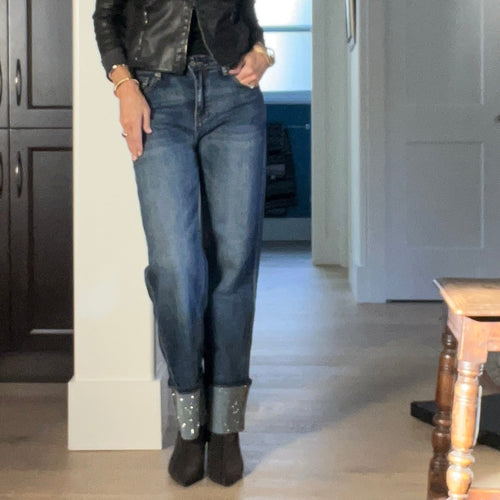 Crystal Studded Cuff Jeans | Bling Cuff