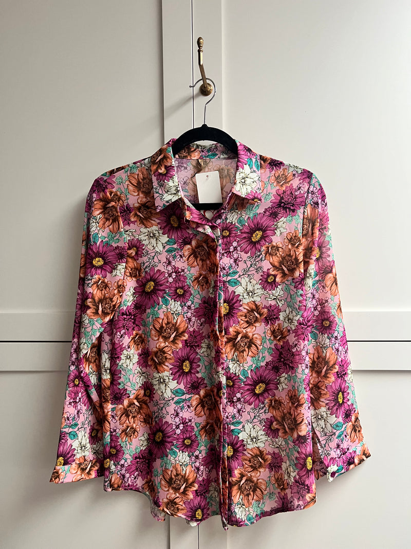 Sheer Blouse | Pink Daisies | Back in Stock