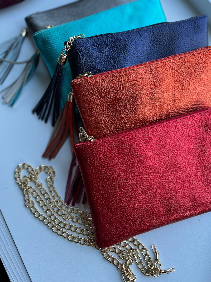 Metallic Leather Crossbody Clutch | Four colours