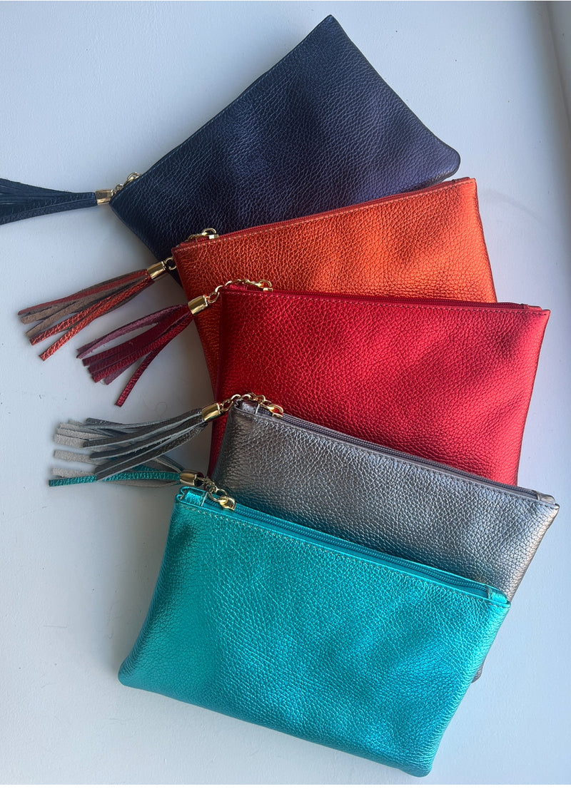 Metallic Leather Crossbody Clutch | Four colours