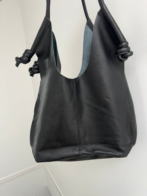 Black Leather Shoulder Tote | Knots