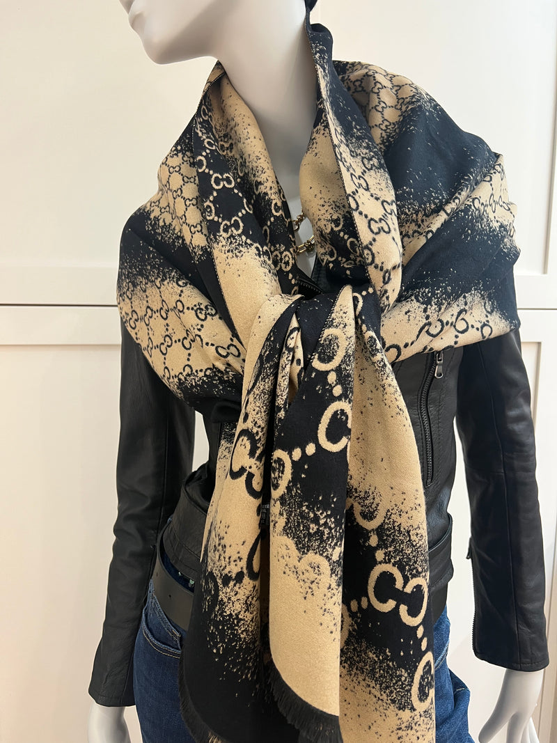 Italian Large Black and Beige Scarf CeCe
