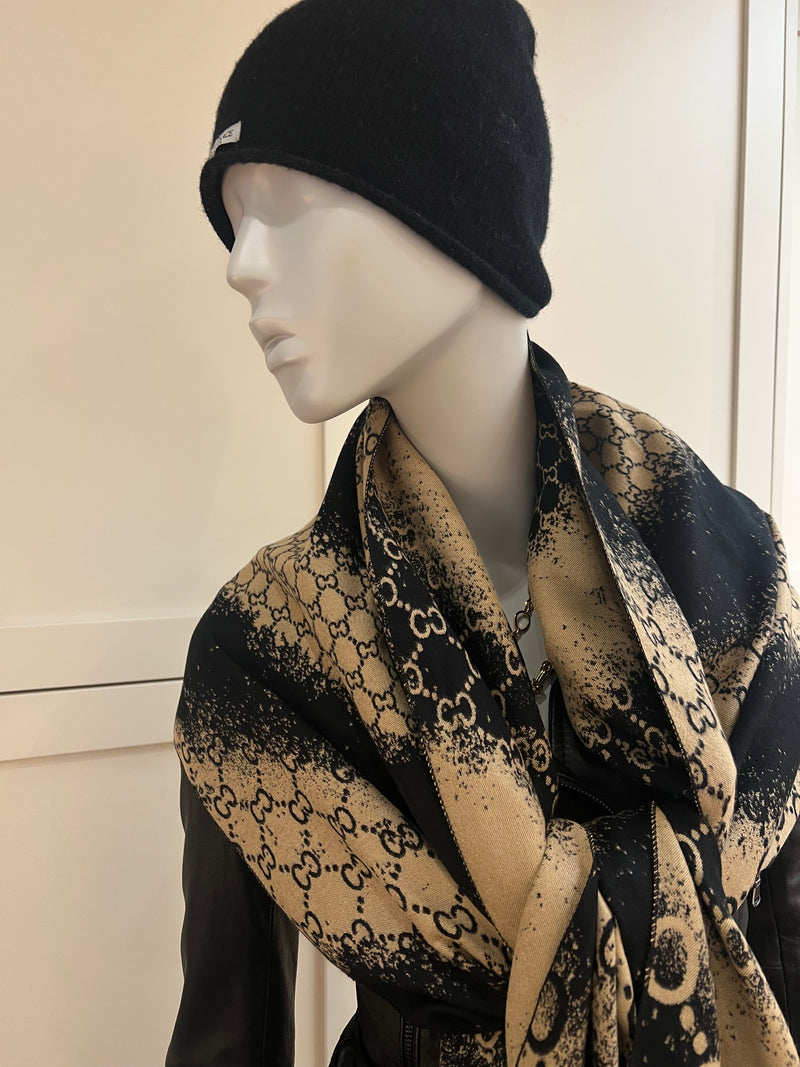 Italian Large Black and Beige Scarf CeCe