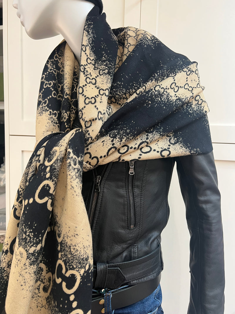 Italian Large Black and Beige Scarf CeCe
