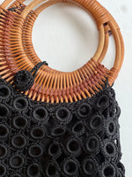 Black Crochet and Rattan Handbag