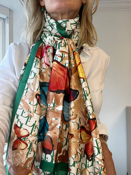 Silky Scarf | Green Butterfy