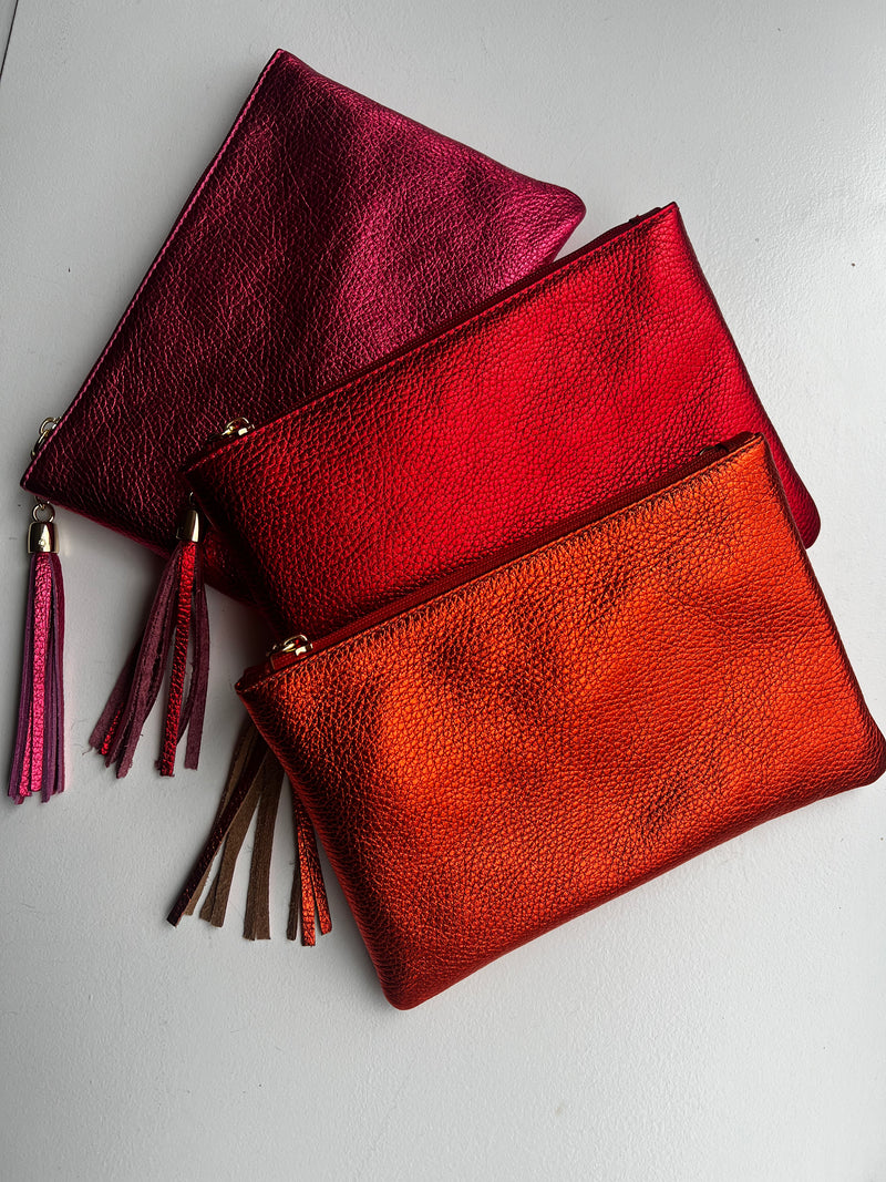 Metallic Leather Crossbody Clutch | Four colours