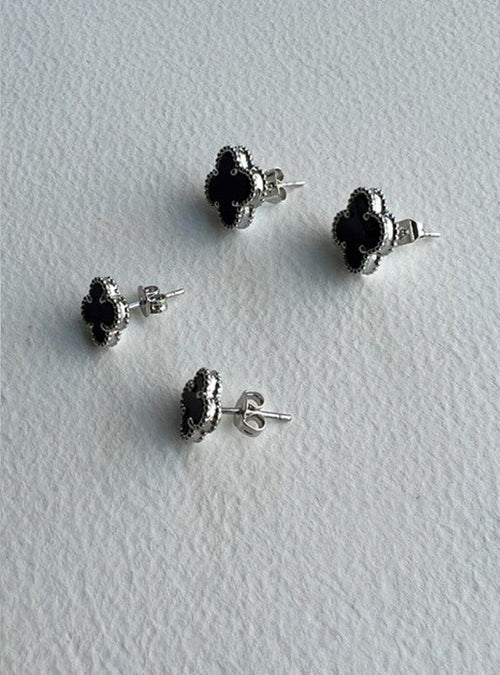 Clover Earrings | Black Onyx + Silver