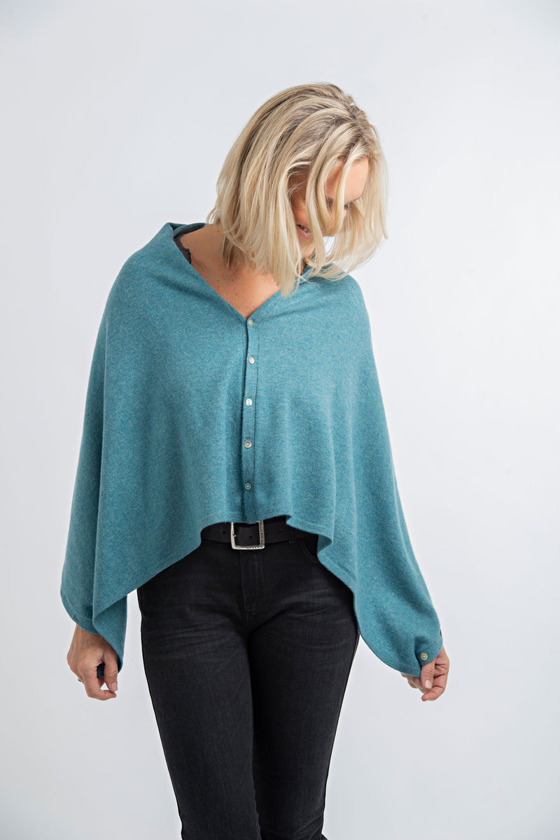 Cashmere Poncho Turquoise Blue | Mineral