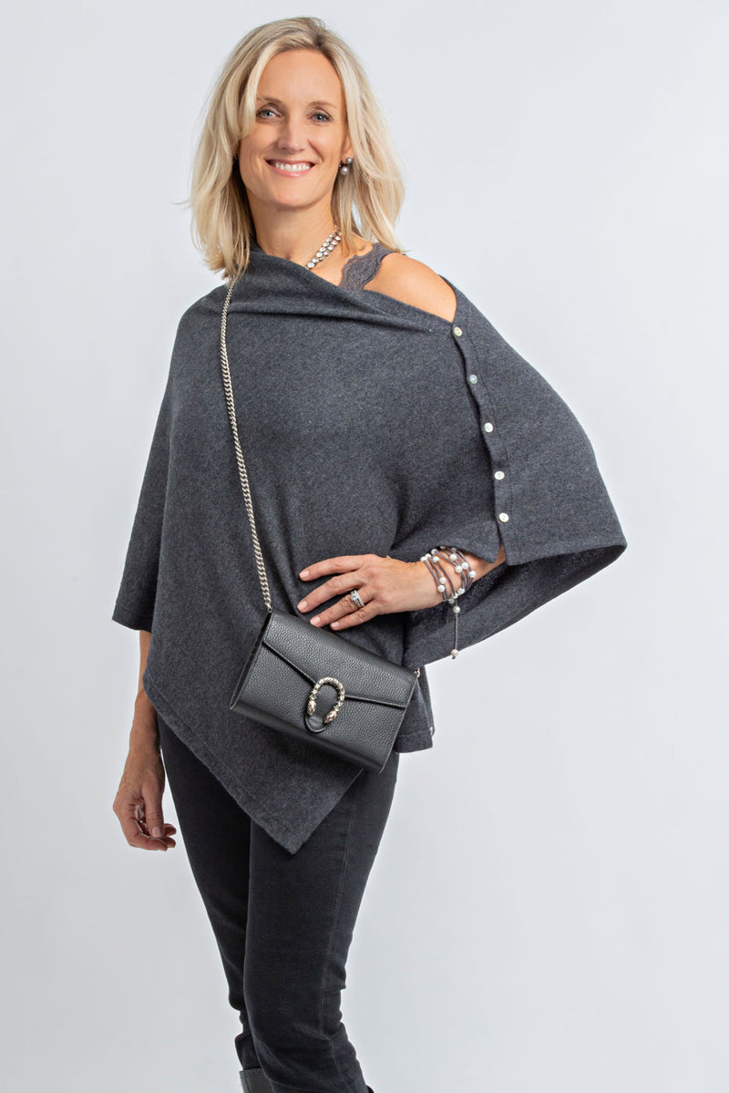Cashmere Poncho Charcoal Grey | Flannel