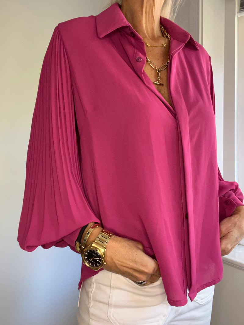 Ladies Pleated Sleeve Blouse | Pink