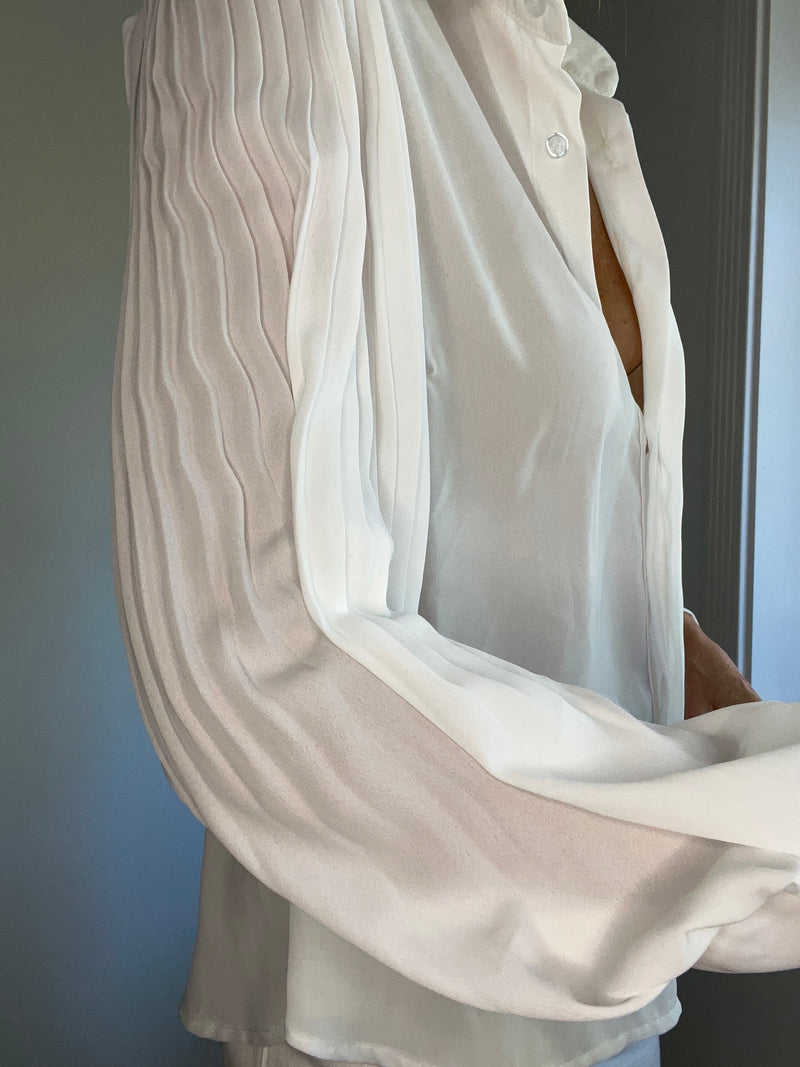 Ladies Italian Pleated Sleeve Blouse | White