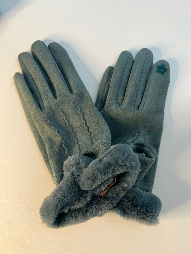 Ladies Gloves | Blue Faux Fur