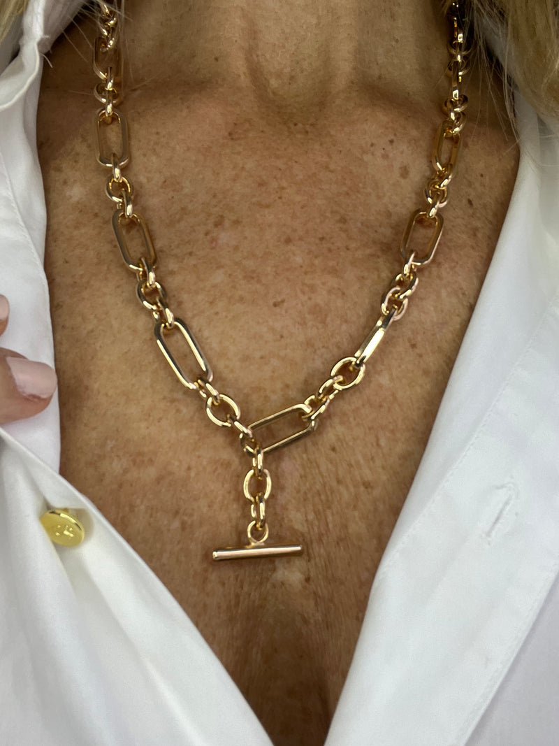 Gold Multi Link T Bar Necklace Mallorca QUEEN GRACE
