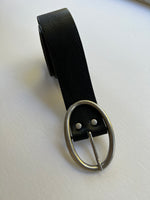 Ladies Black Leather Belt | Oval Buckle