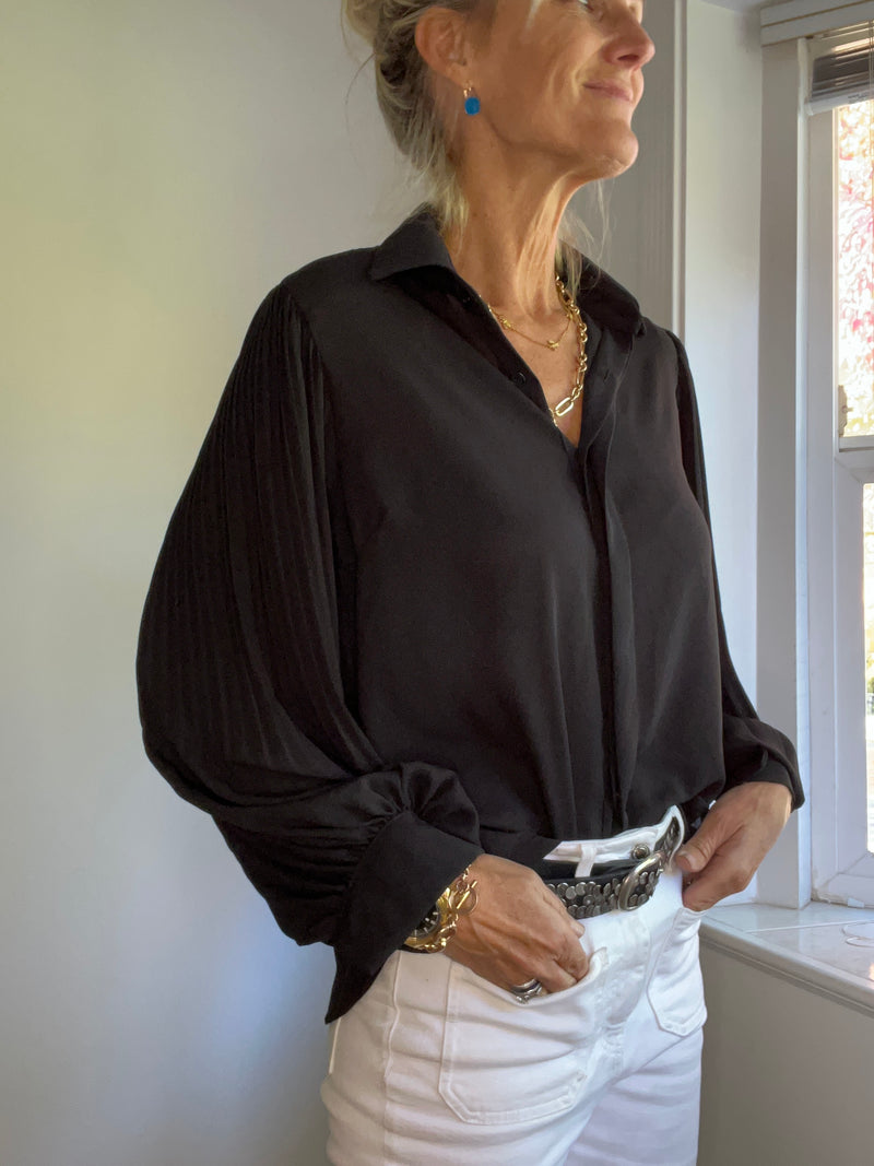 Ladies Pleated Sleeve Blouse | Black