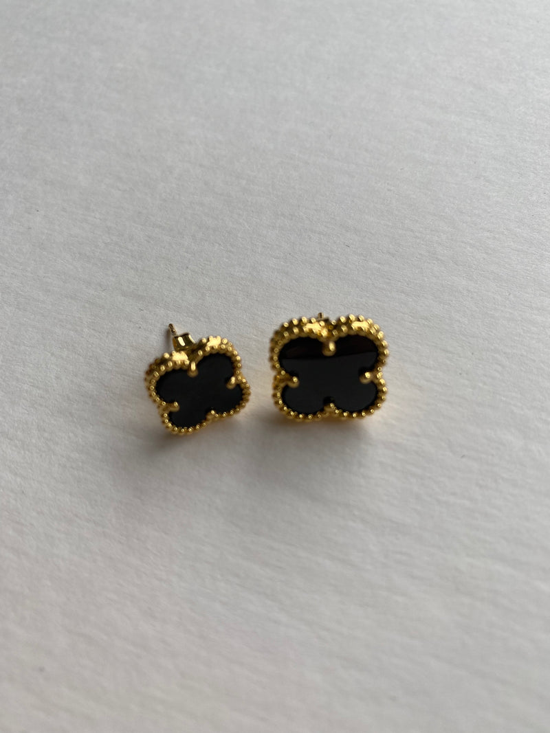 Clover Earrings | Black Onyx & Yellow Gold