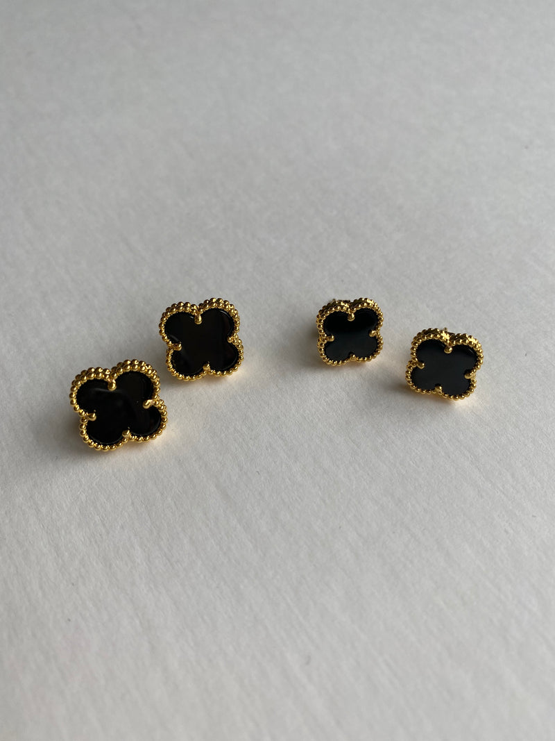 Clover Earrings | Black Onyx & Yellow Gold