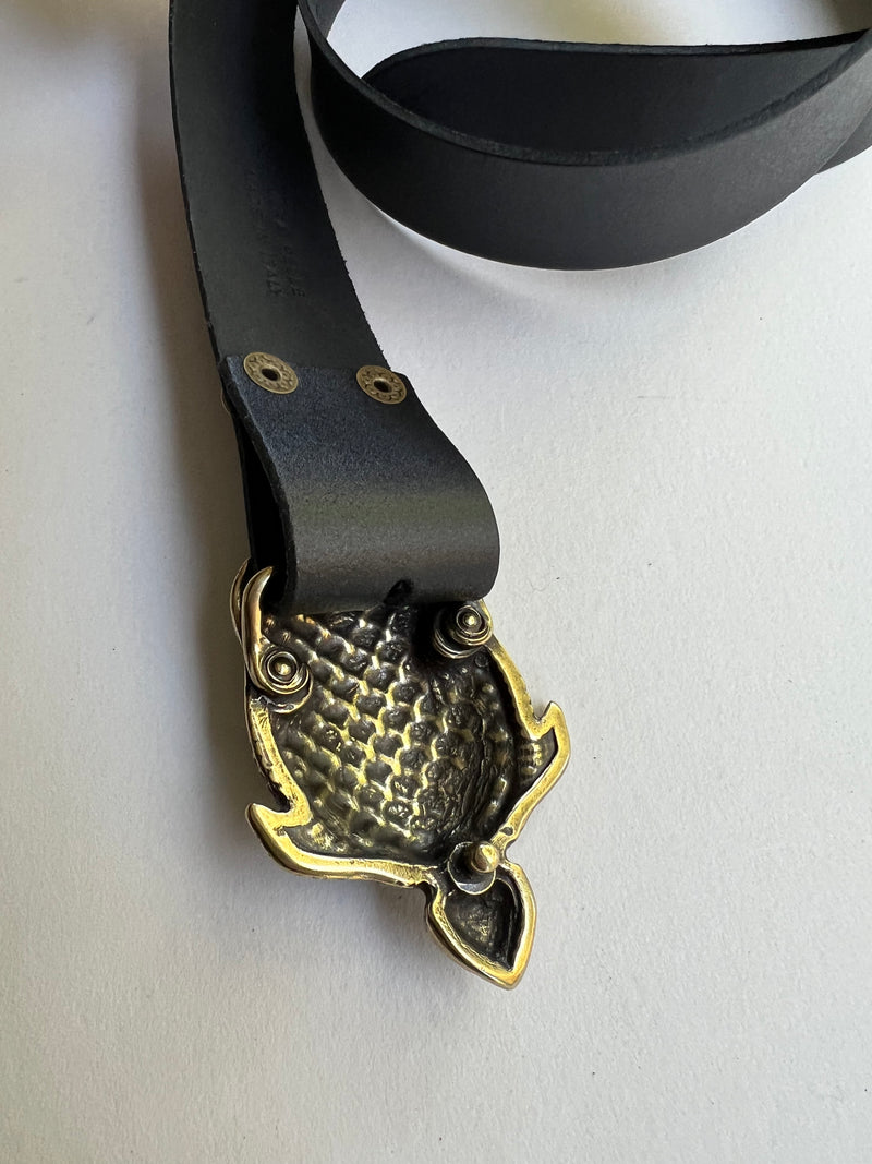 Ladies Black Leather Belt | Turtle Buckle