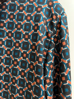 Ladies Jersey Italian Blouse | Teal, Black & Rust Cross