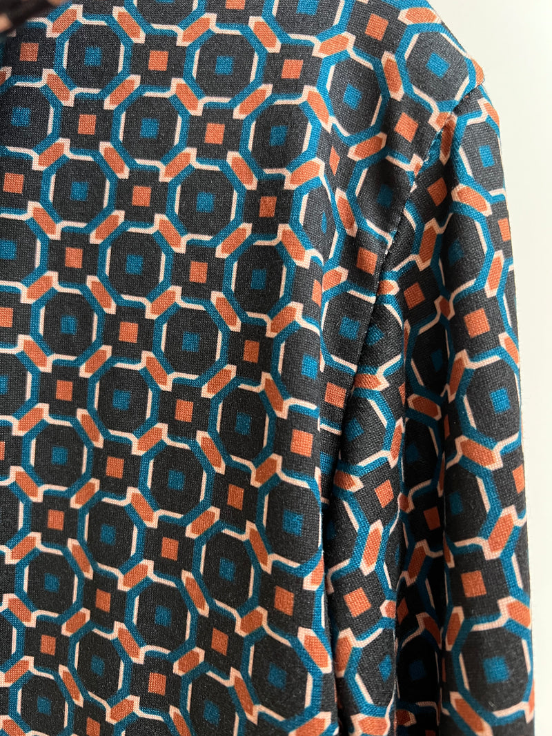 Ladies Jersey Italian Blouse | Teal, Black & Rust Cross