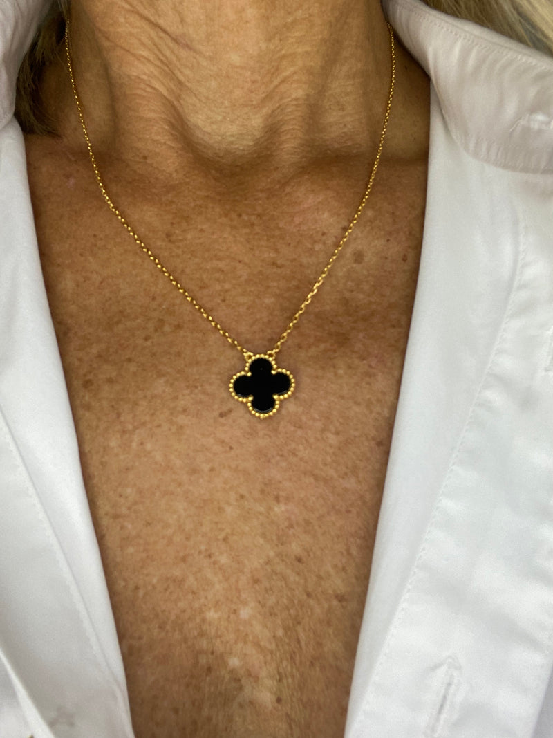 Clover Necklace | Yellow Gold & Black Onyx
