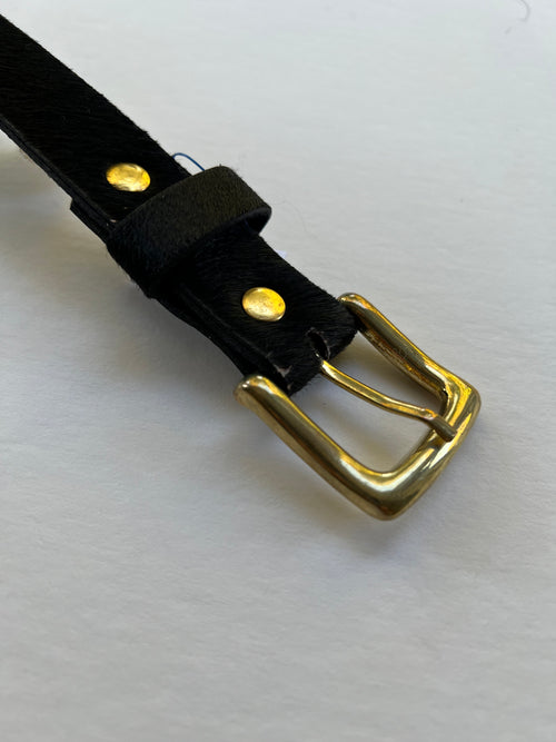 Ladies Black Pony Leather Belt | Brass Buckle