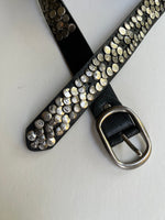Ladies Black Leather Belt  | Silver Hammered Studs