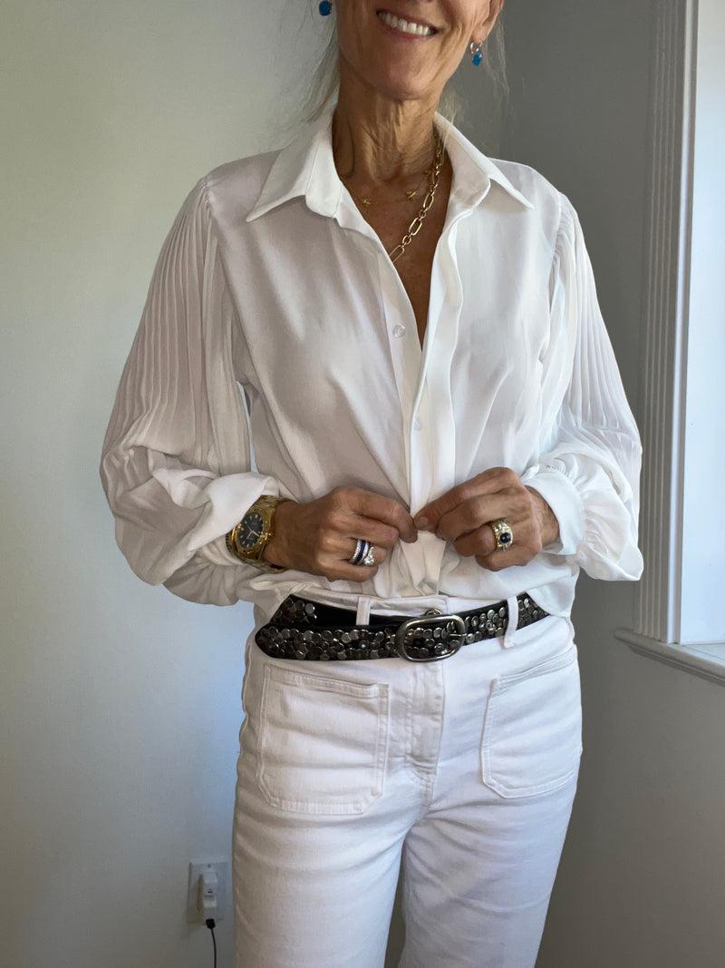 Ladies Italian Pleated Sleeve Blouse | White