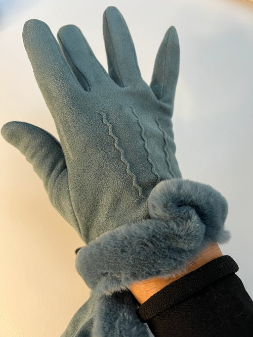 Ladies Gloves | Blue Faux Fur