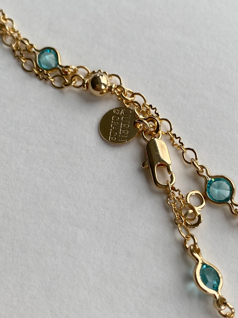 Long Gold Chain Aqua Crystals | Ibiza