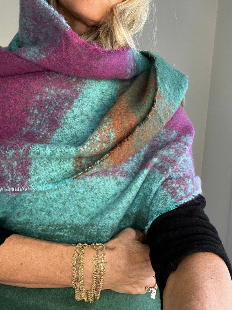 Scarf Turquoise, Purple and Green