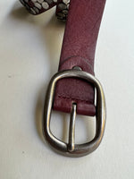 Ladies Bordeaux Leather Belt  | Silver Hammered Studs