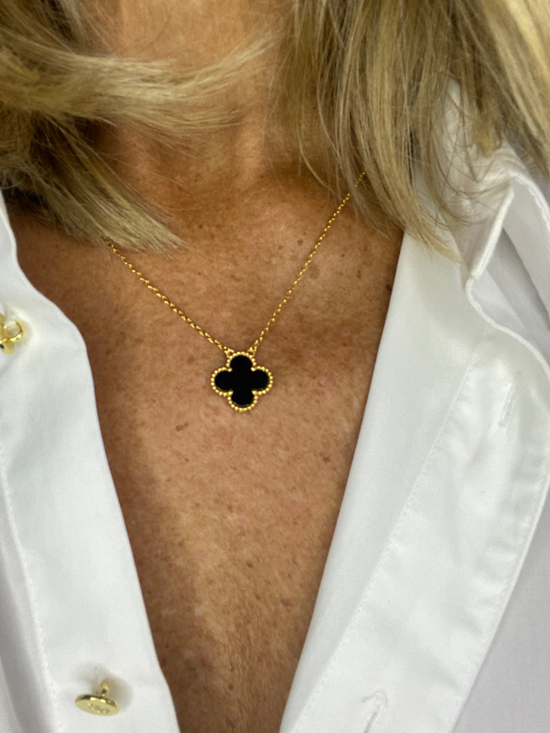 Clover Necklace Yellow Gold Black Onyx QUEEN GRACE