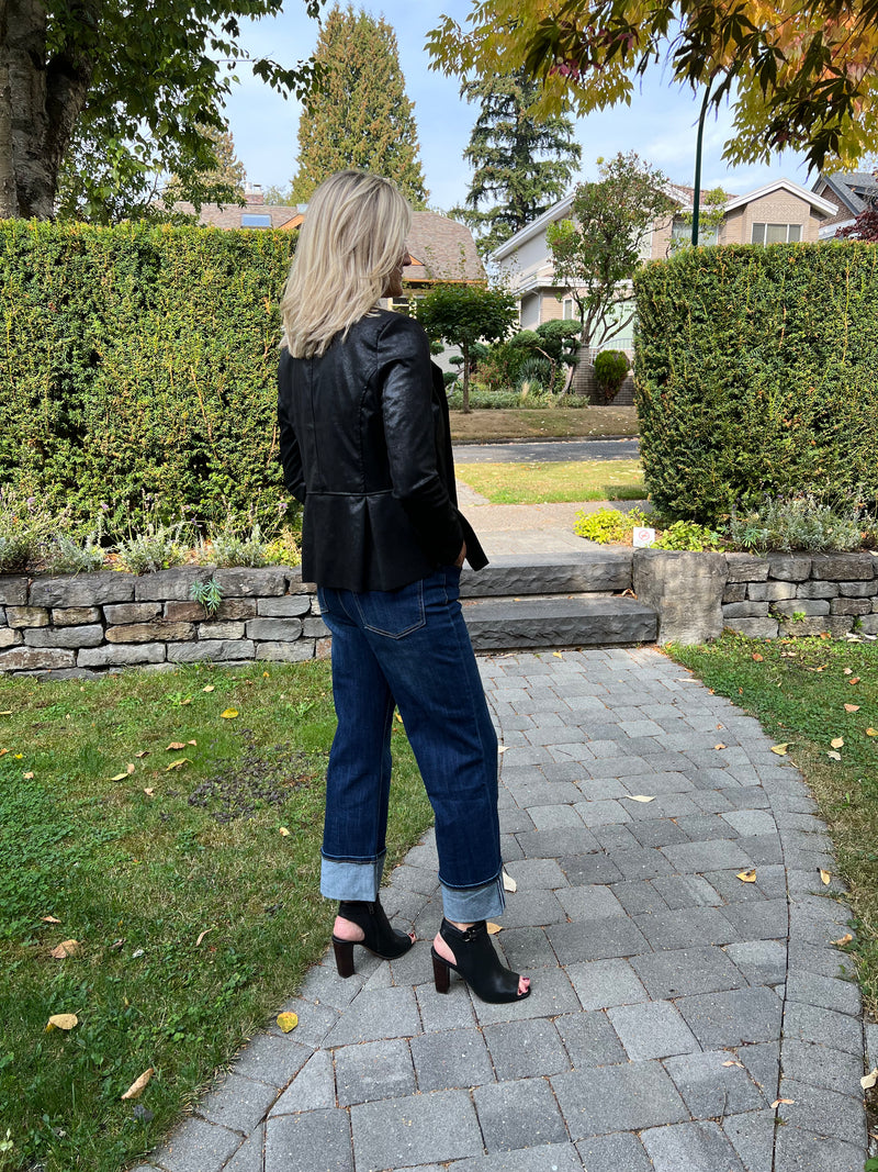 Ladies Black Faux Leather Jacket | Short Zip Style
