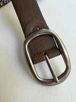 Ladies Brown Leather Belt  | Silver Hammered Studs